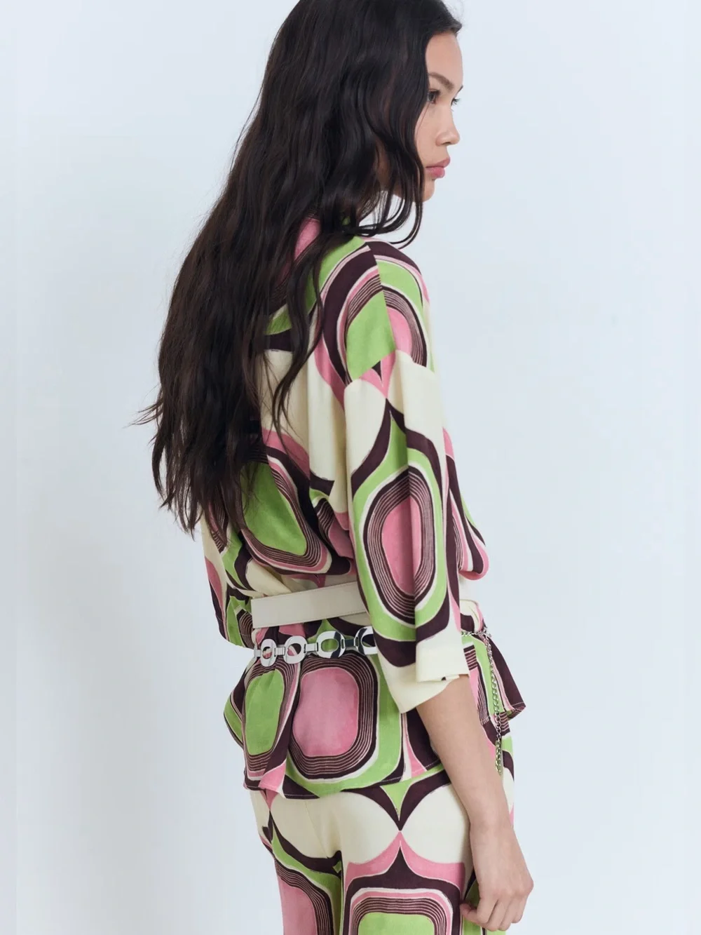 Mango Geometric print Co-ord set blouse + pants NWT